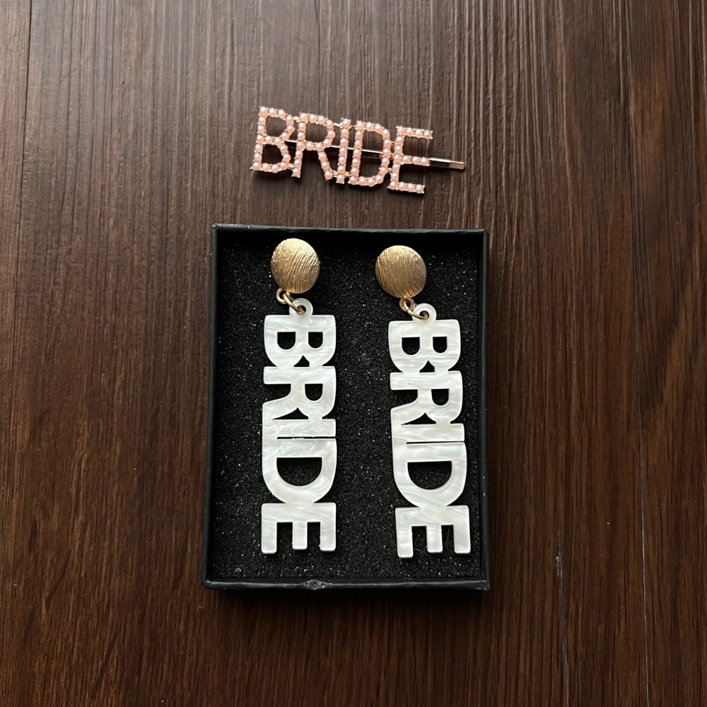 Bride Earrings White Hair Bobby Pin Pink Beaded Bridal